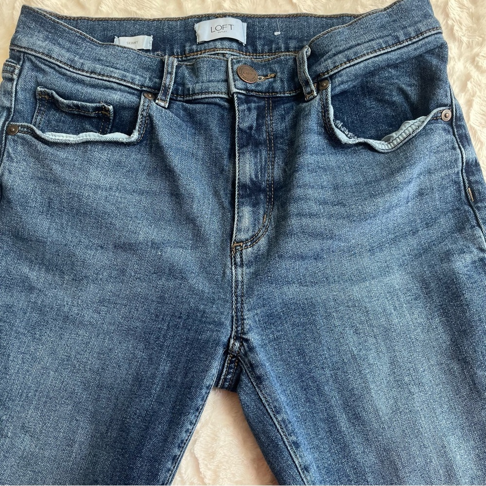 LOFT Women's Size 6 Light Blue Skinny Jeans - Stretch Denim Ruffle Pockets - Picture 3 of 5